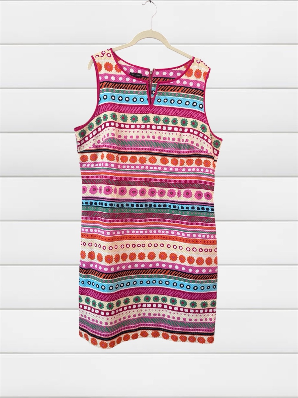 Talbots Colorful Shift Dress Sleeveless Striped Preppy Pockets Sz 14
